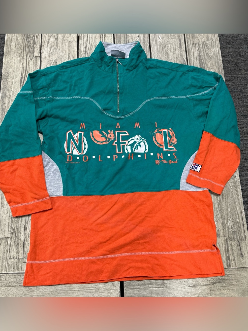 Vintage 1994 Miami Dolphins Colorblock Tua Marino Hill 1/4 Zip Sweatshirt L NFL